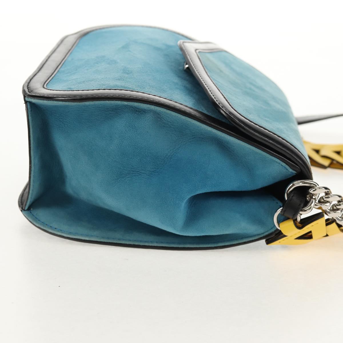 LOEWE V Anagram Chain Shoulder Bag Suede Leather 2way Blue Silver Auth 154755A