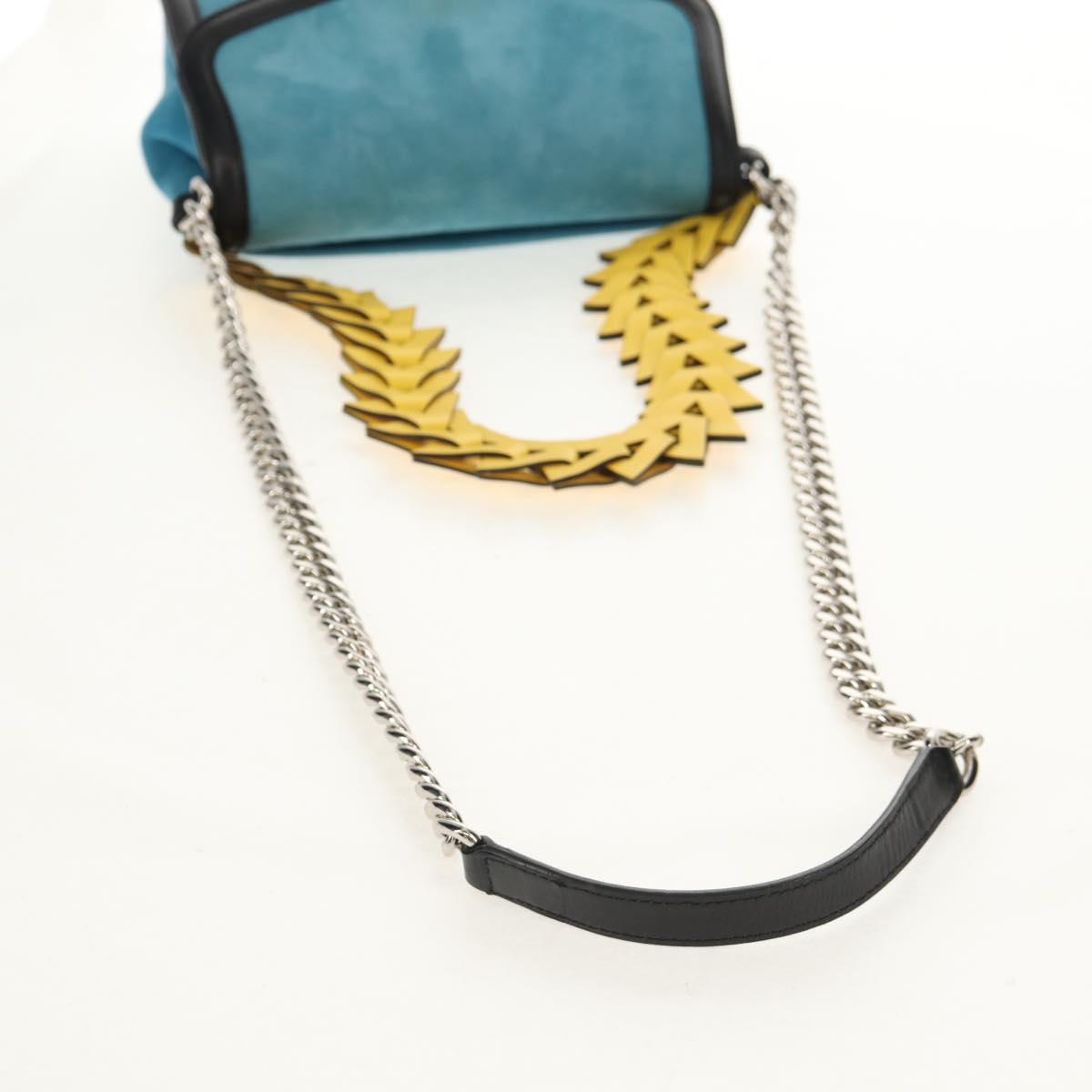 LOEWE V Anagram Chain Shoulder Bag Suede Leather 2way Blue Silver Auth 154755V