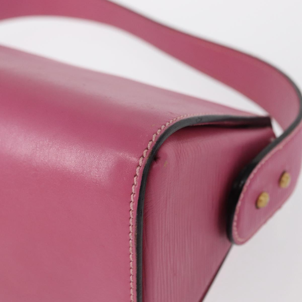 FENDI Greek Motif Hand Bag Leather Pink Gold Auth 154757