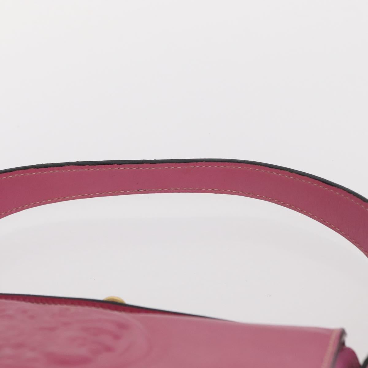 FENDI Greek Motif Hand Bag Leather Pink Gold Auth 154757