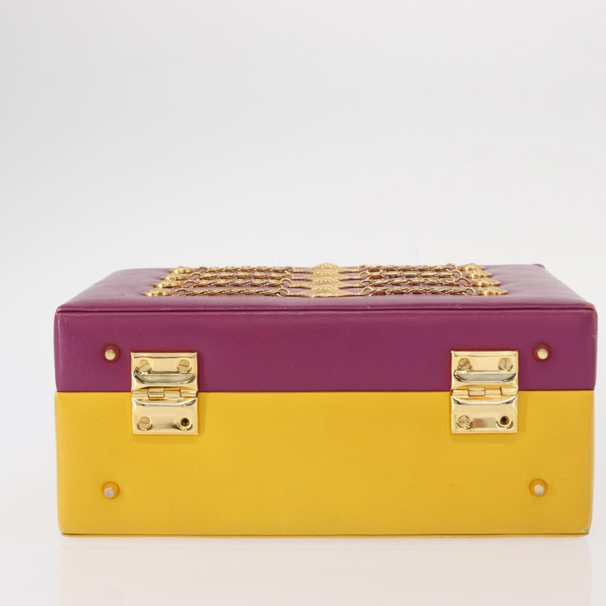 Gianni Versace Vanity Hand Bag Leather Yellow Purple gold Auth 154758