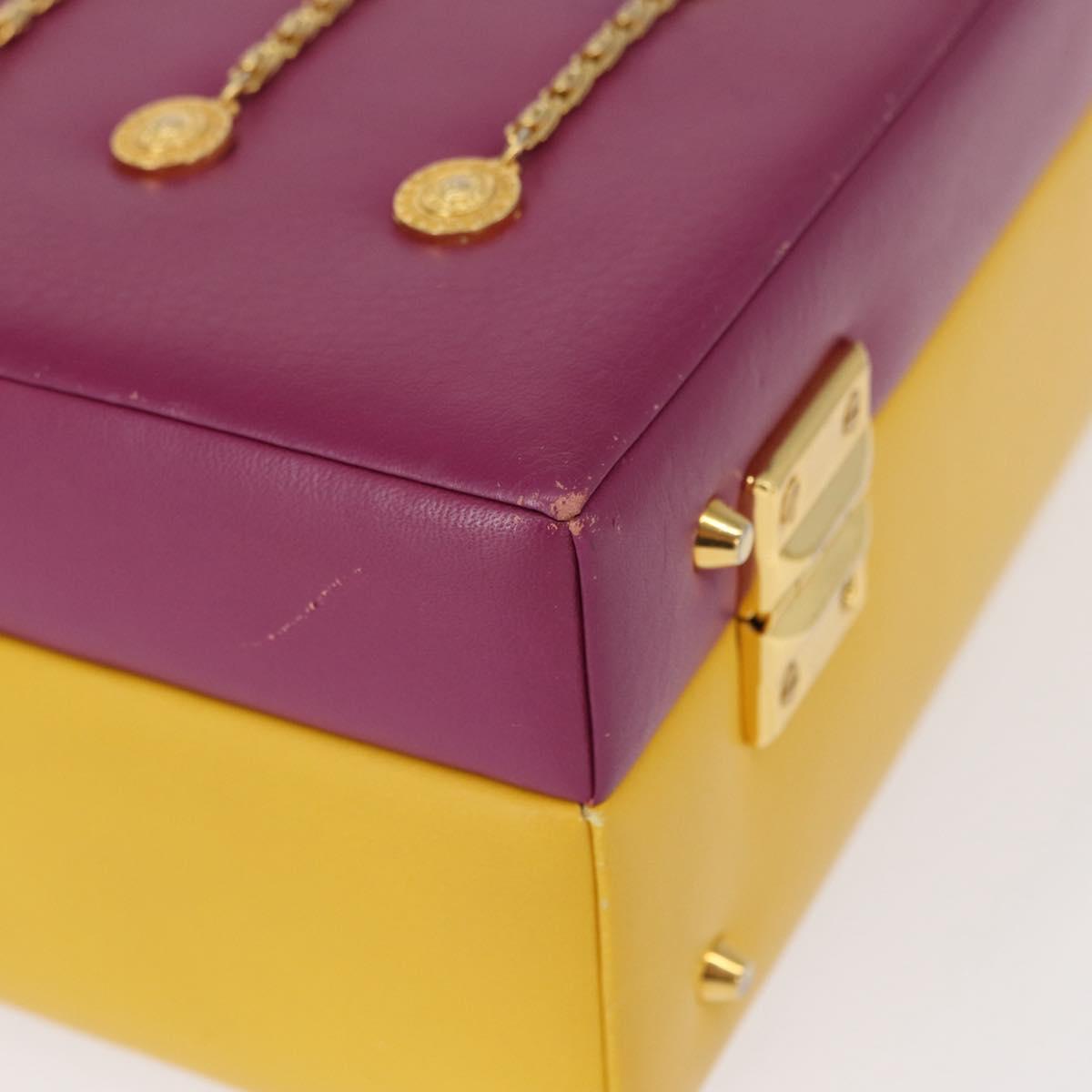 Gianni Versace Vanity Hand Bag Leather Yellow Purple gold Auth 154758