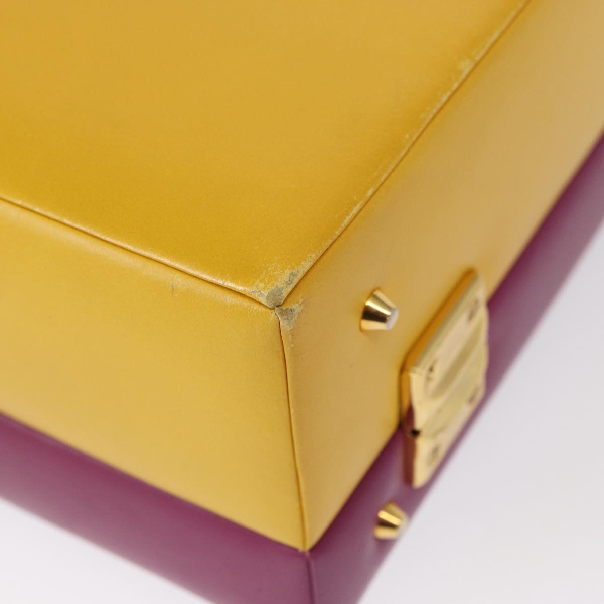 Gianni Versace Vanity Hand Bag Leather Yellow Purple gold Auth 154758