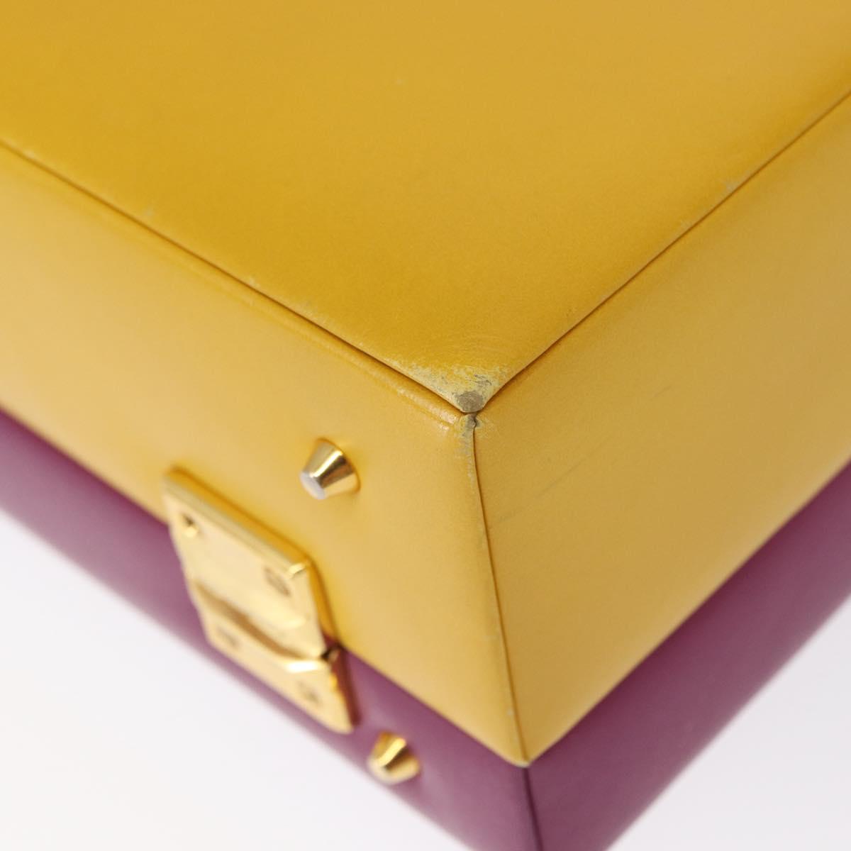 Gianni Versace Vanity Hand Bag Leather Yellow Purple gold Auth 154758