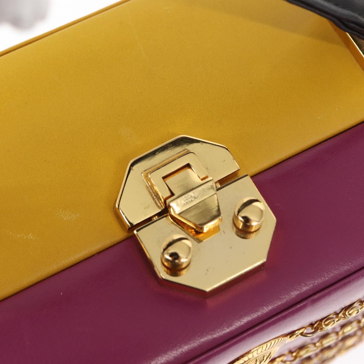 Gianni Versace Vanity Hand Bag Leather Yellow Purple gold Auth 154758