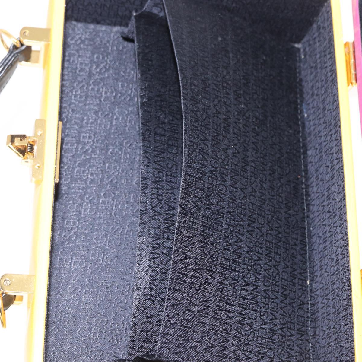 Gianni Versace Vanity Hand Bag Leather Yellow Purple gold Auth 154758