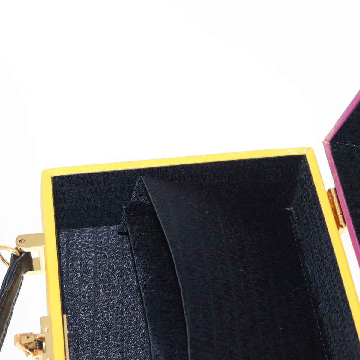 Gianni Versace Vanity Hand Bag Leather Yellow Purple gold Auth 154758