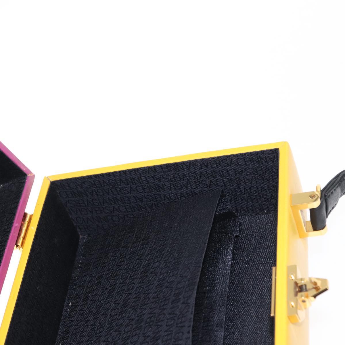 Gianni Versace Vanity Hand Bag Leather Yellow Purple gold Auth 154758