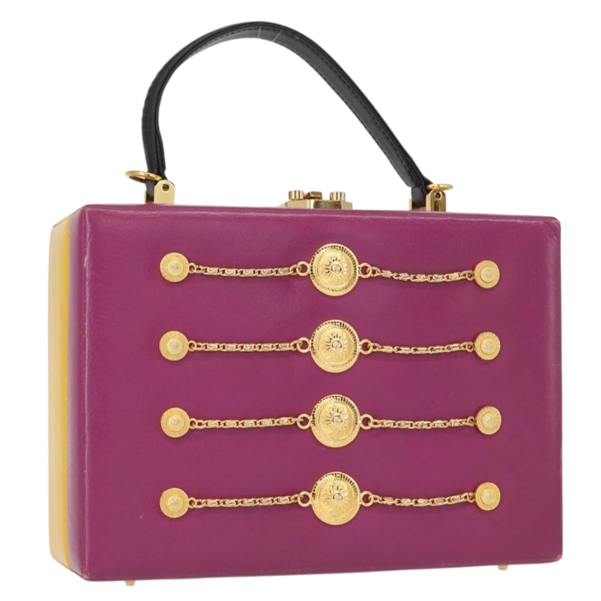 Gianni Versace Vanity Hand Bag Leather Yellow Purple gold Auth 154758