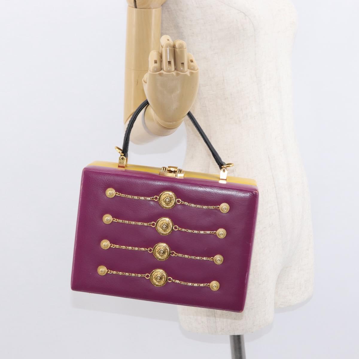 Gianni Versace Vanity Hand Bag Leather Yellow Purple gold Auth 154758