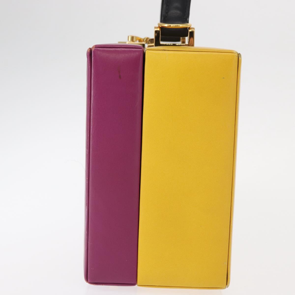 Gianni Versace Vanity Hand Bag Leather Yellow Purple gold Auth 154758