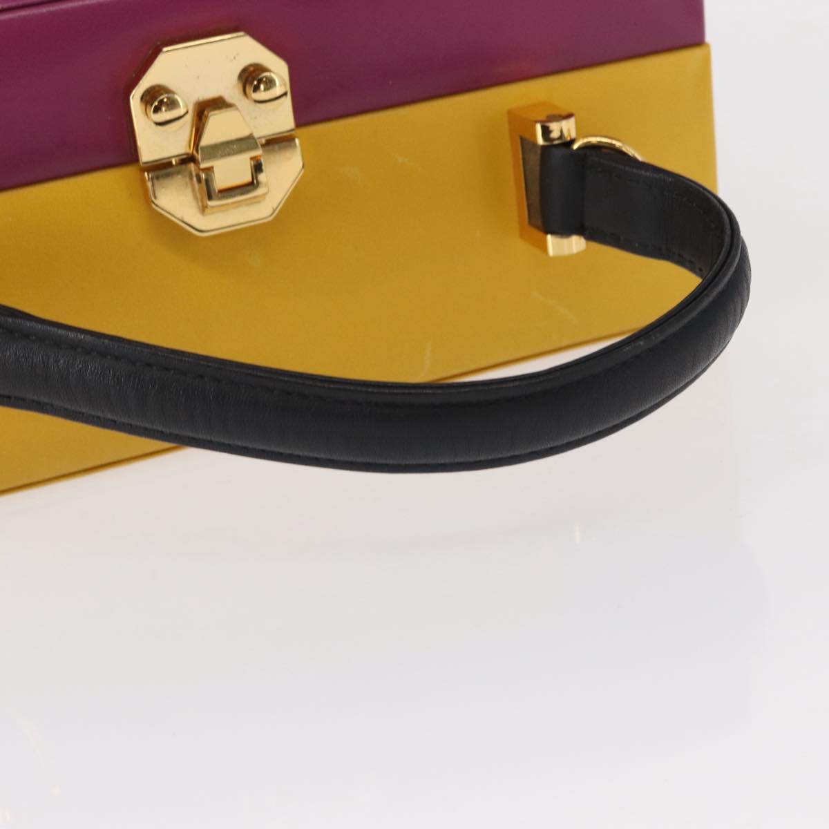 Gianni Versace Vanity Hand Bag Leather Yellow Purple gold Auth 154758