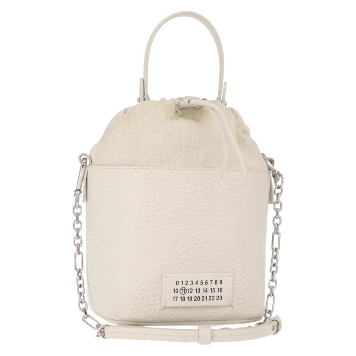Maison Margiela 5AC Chain Shoulder Bucket Bag Leather 2way White Auth 154759