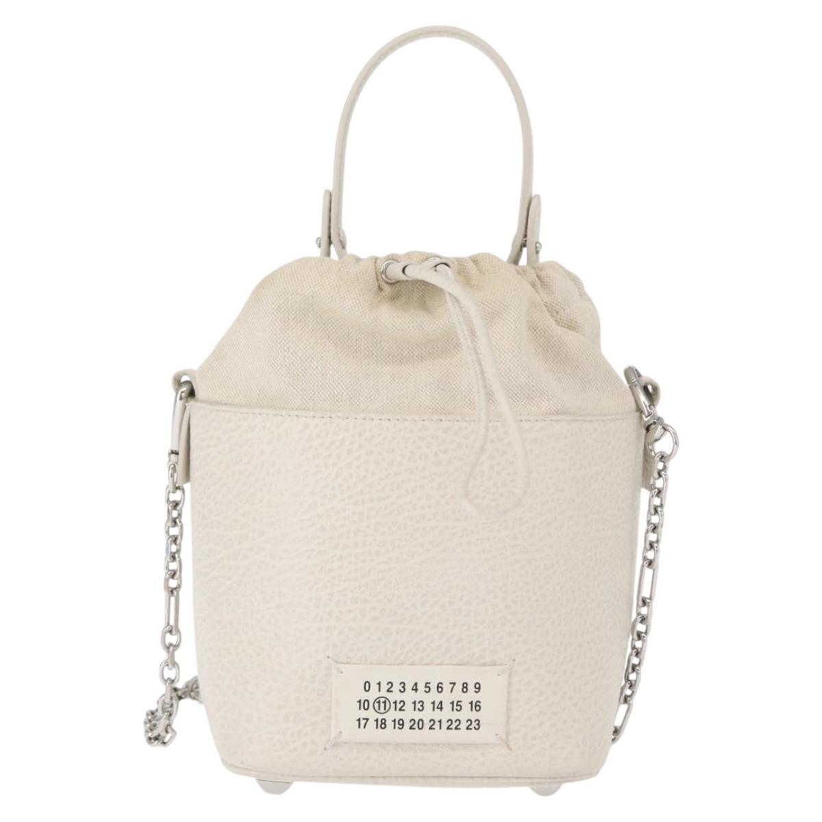 Maison Margiela 5AC Chain Shoulder Bucket Bag Leather 2way White Auth 154759