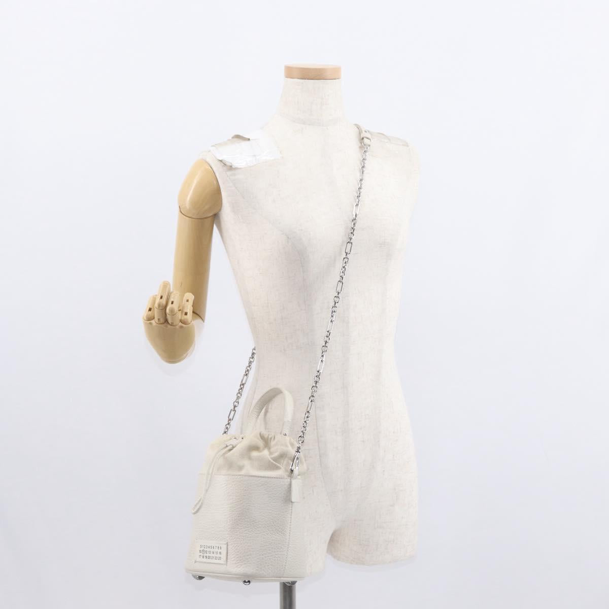 Maison Margiela 5AC Chain Shoulder Bucket Bag Leather 2way White Auth 154759