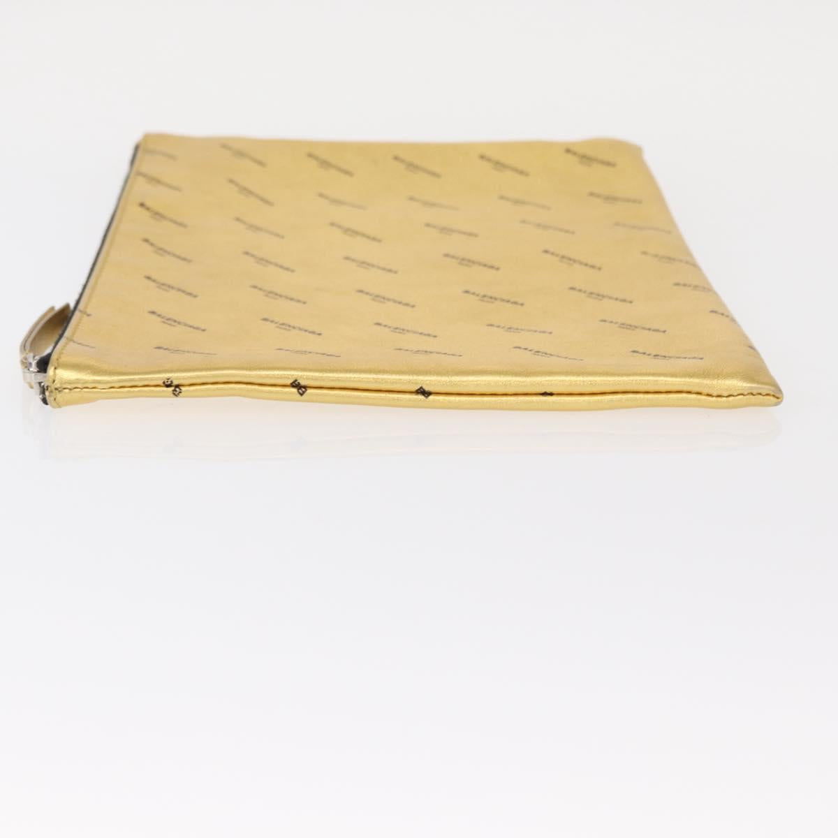 BALENCIAGA Clutch Bag Leather Gold 482874 Auth 154760