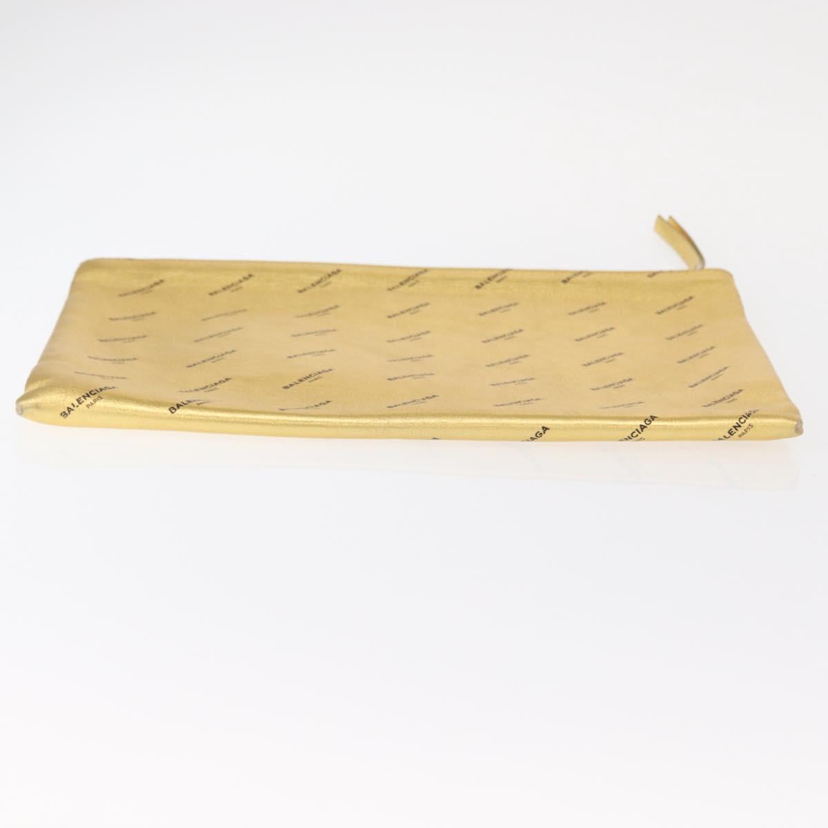 BALENCIAGA Clutch Bag Leather Gold 482874 Auth 154760