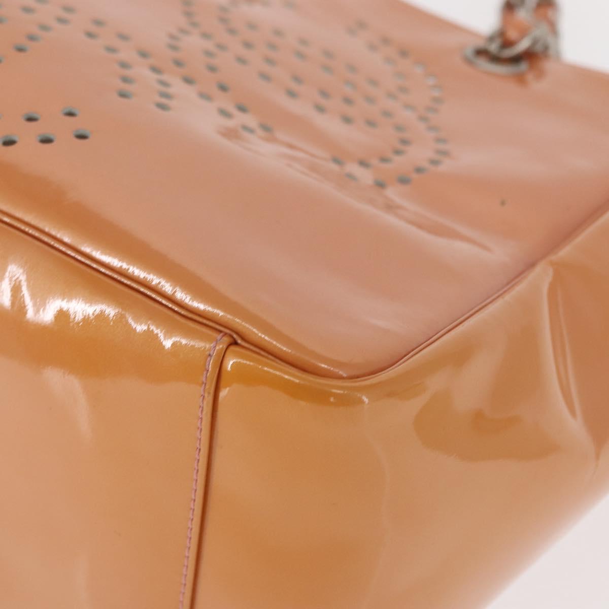 CHANEL Triple Coco Chain Tote Bag Patent leather Pink Silver CC Auth 154762