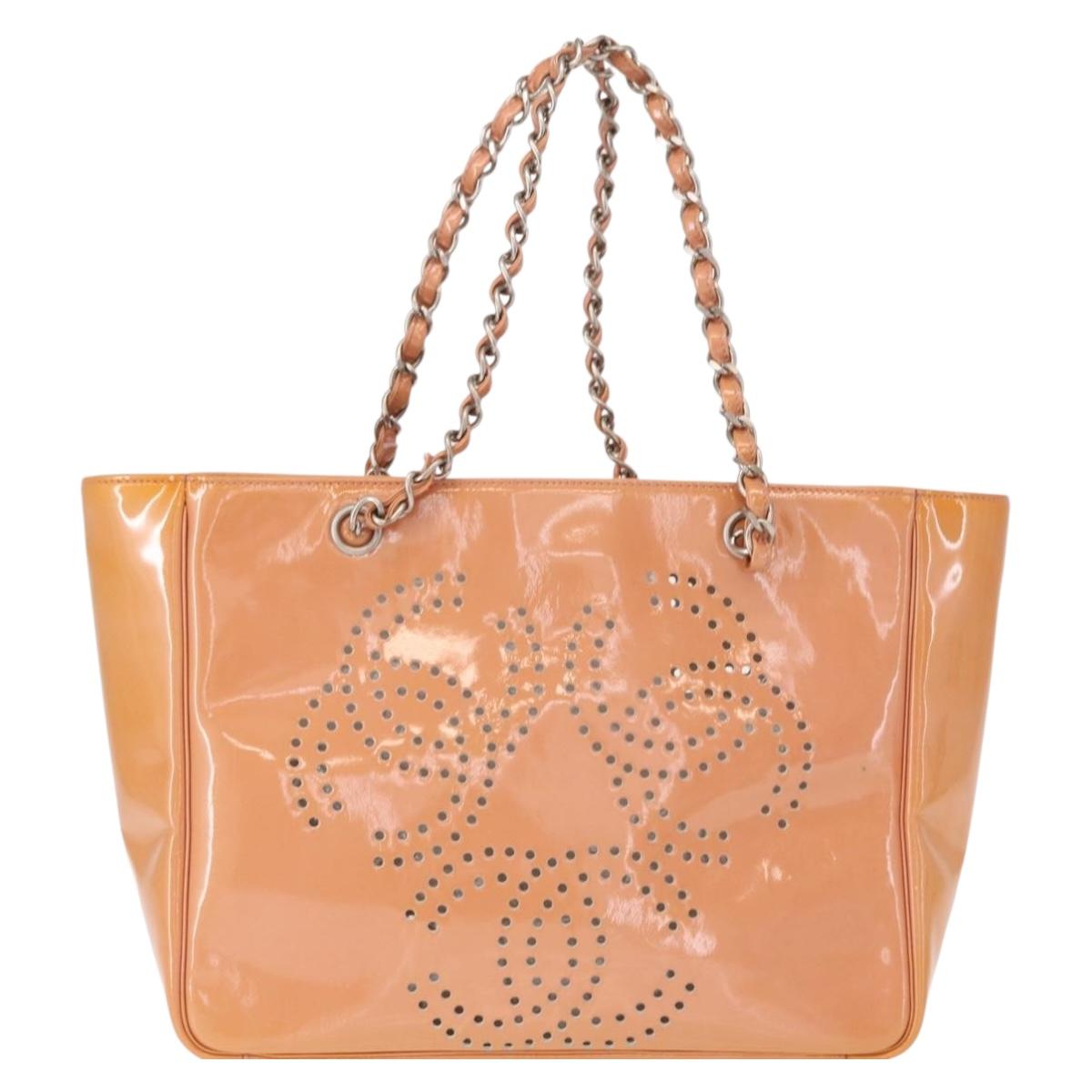 CHANEL Triple Coco Chain Tote Bag Patent leather Pink Silver CC Auth 154762