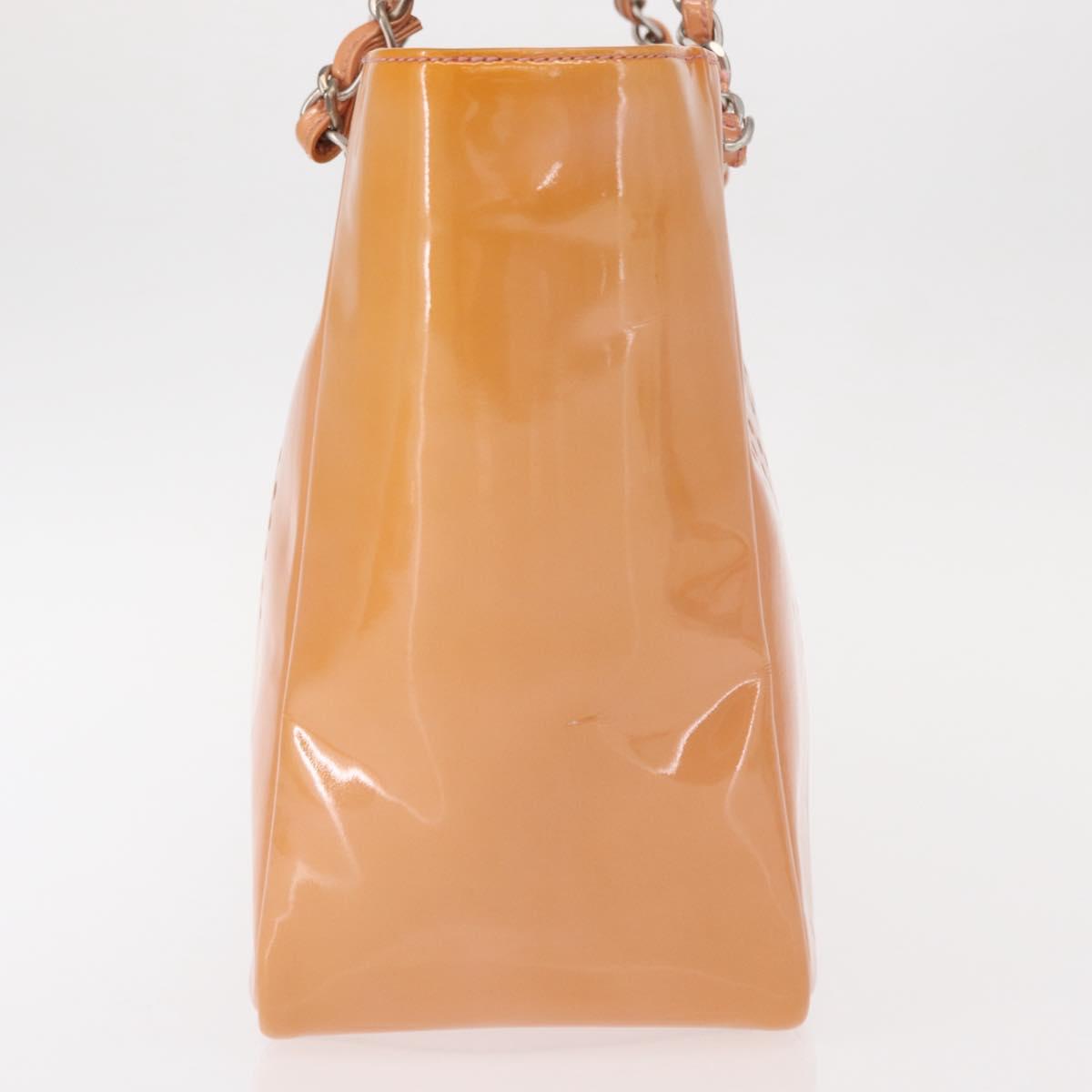 CHANEL Triple Coco Chain Tote Bag Patent leather Pink Silver CC Auth 154762