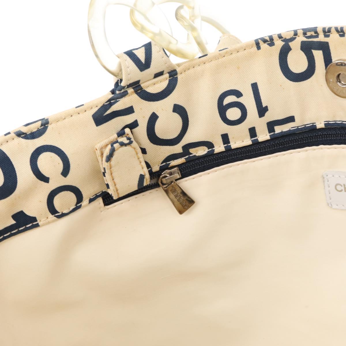 CHANEL Bysy line Tote Bag Canvas Plastic Navy Clear CC Auth 154763