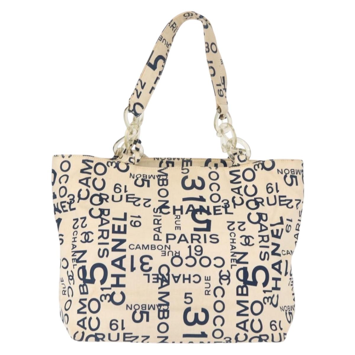 CHANEL Bysy line Tote Bag Canvas Plastic Navy Clear CC Auth 154763