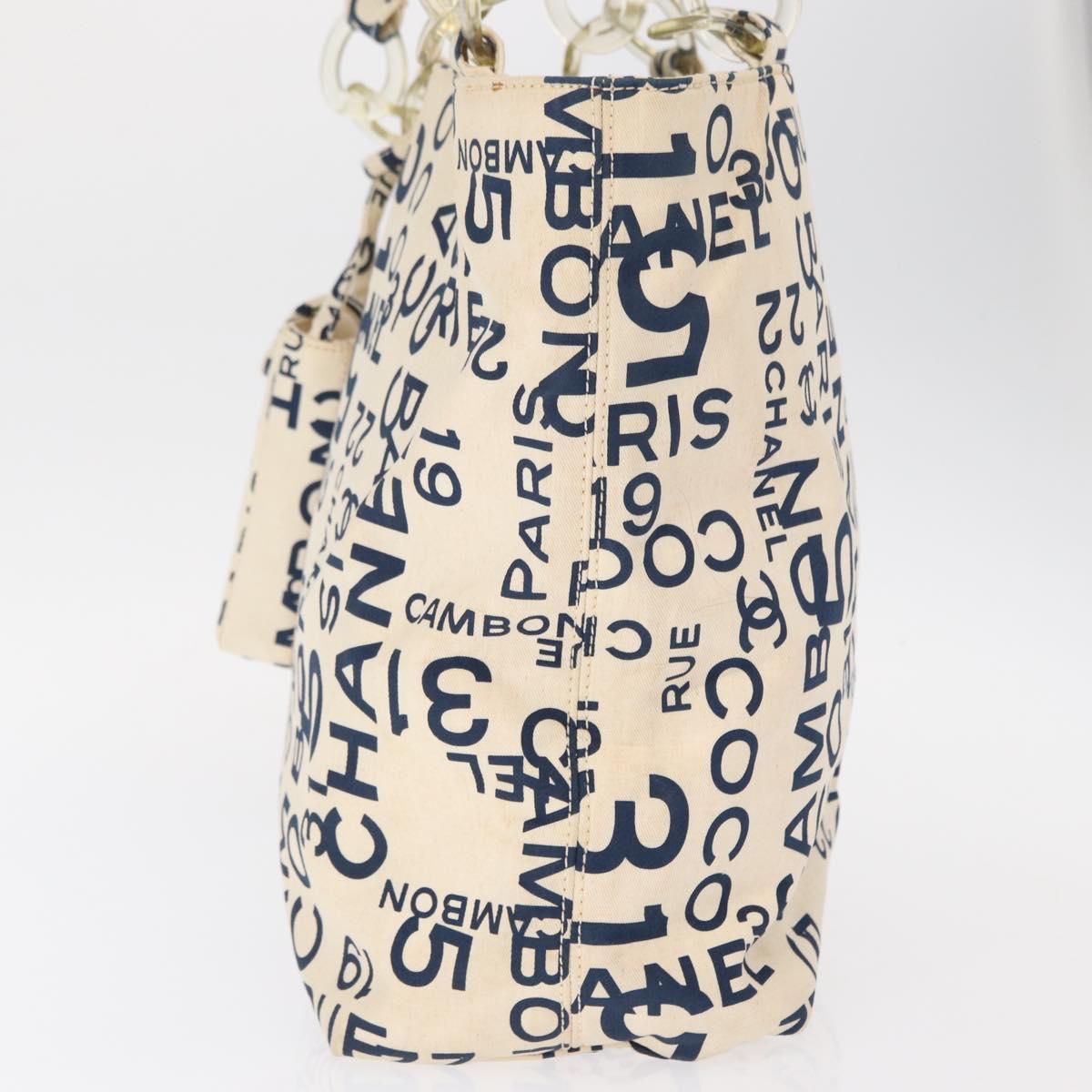 CHANEL Bysy line Tote Bag Canvas Plastic Navy Clear CC Auth 154763
