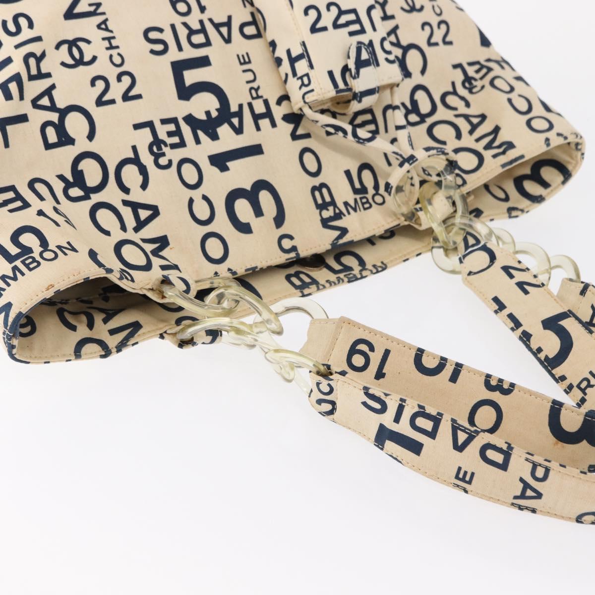 CHANEL Bysy line Tote Bag Canvas Plastic Navy Clear CC Auth 154763