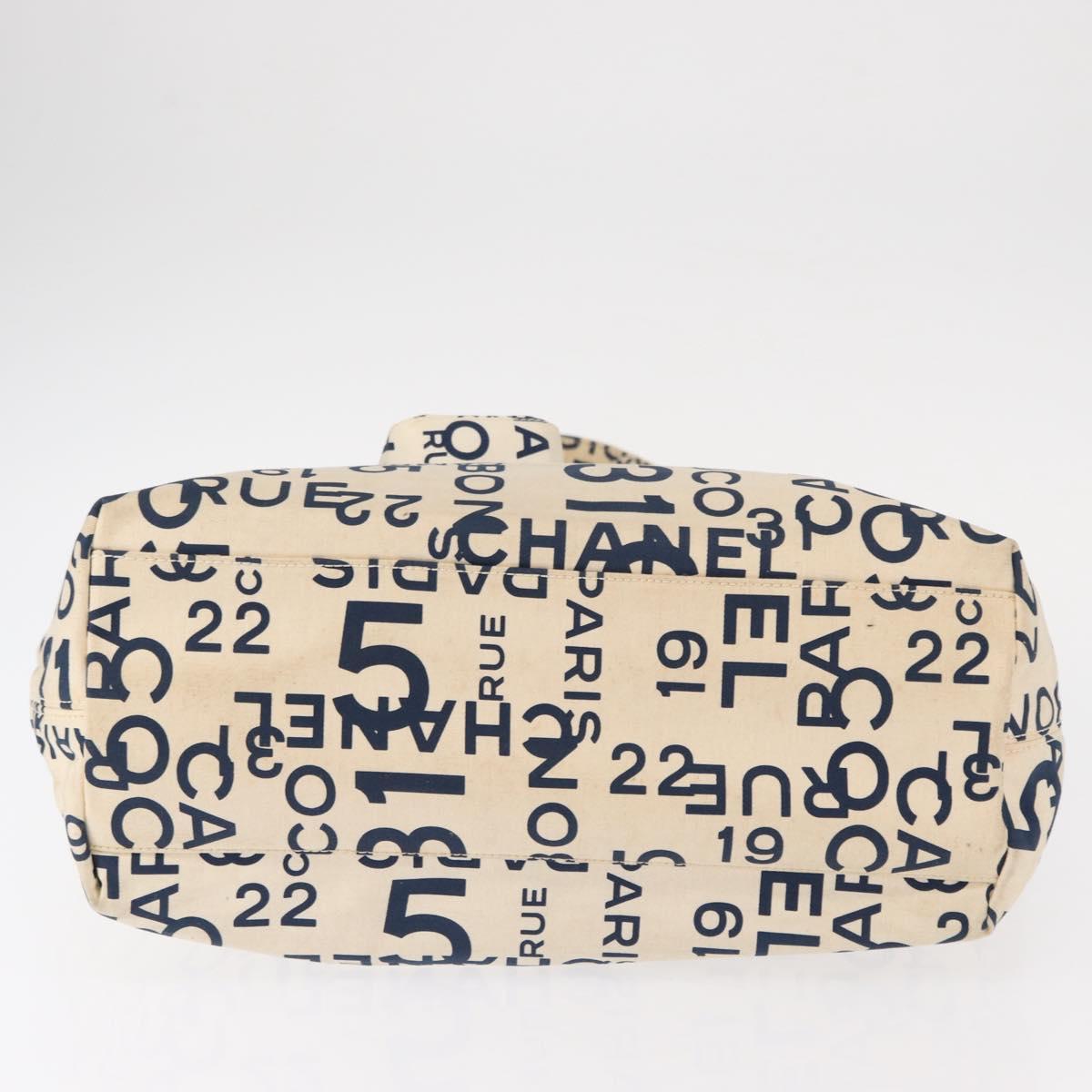 CHANEL Bysy line Tote Bag Canvas Plastic Navy Clear CC Auth 154763