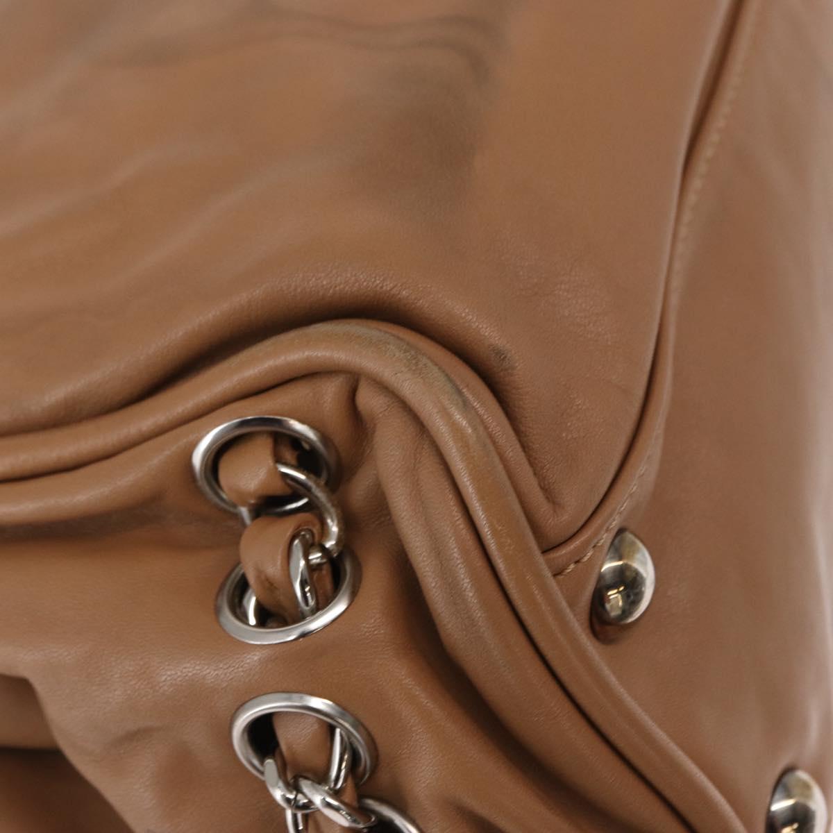 CHANEL COCO Mark Chain Shoulder Bag Lamb Skin Beige Silver CC Auth 154764