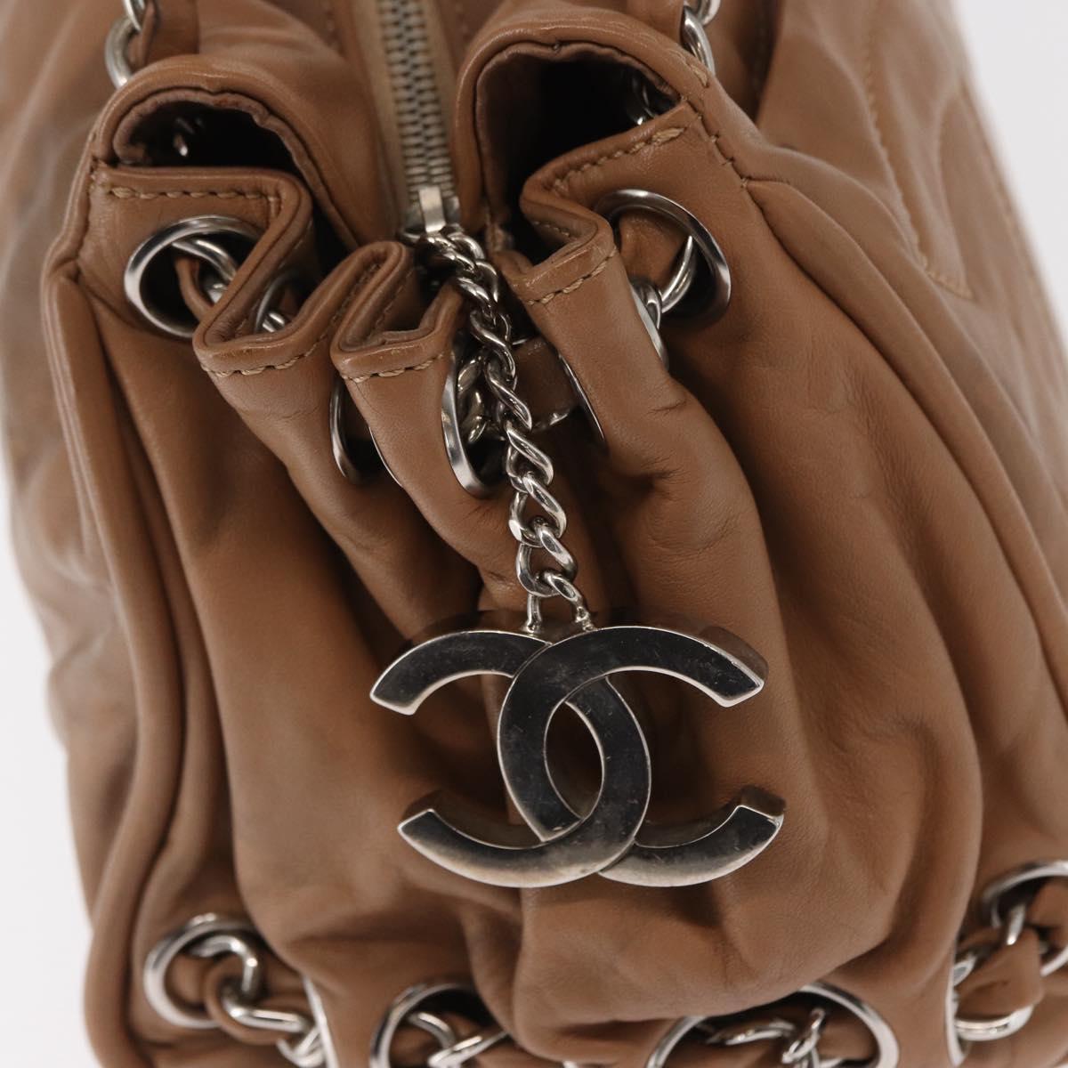 CHANEL COCO Mark Chain Shoulder Bag Lamb Skin Beige Silver CC Auth 154764