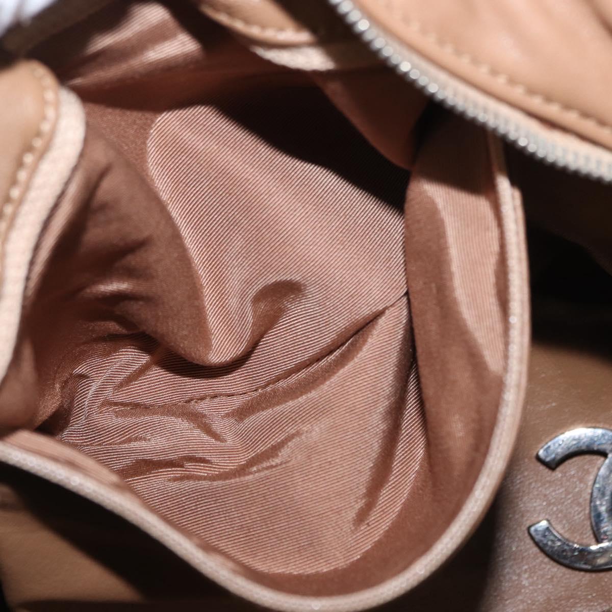 CHANEL COCO Mark Chain Shoulder Bag Lamb Skin Beige Silver CC Auth 154764