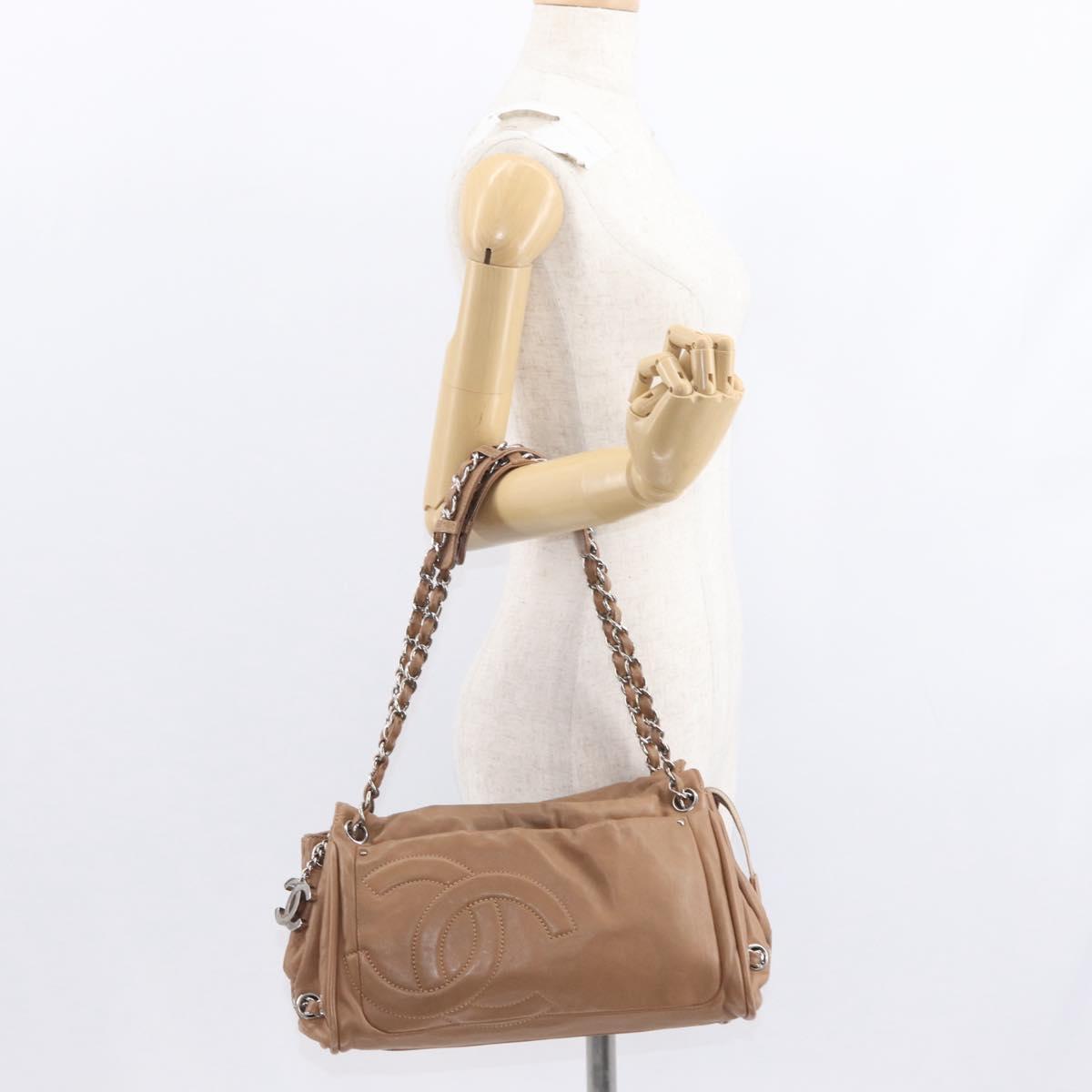CHANEL COCO Mark Chain Shoulder Bag Lamb Skin Beige Silver CC Auth 154764