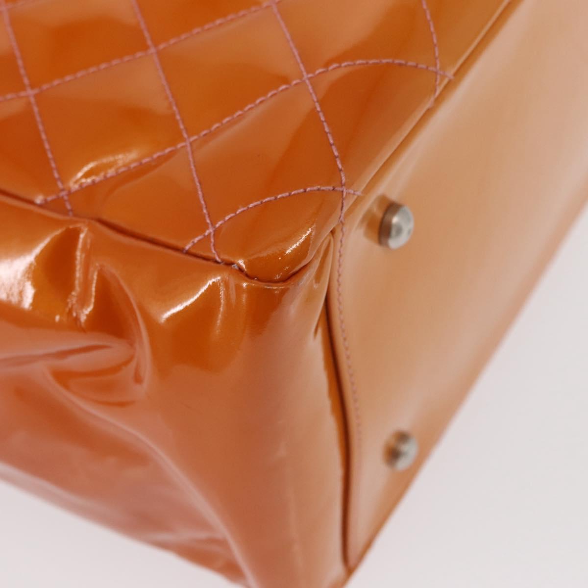 CHANEL Matelasse COCO Mark Chain Bag Patent Leather Orange Silver CC Auth 154766