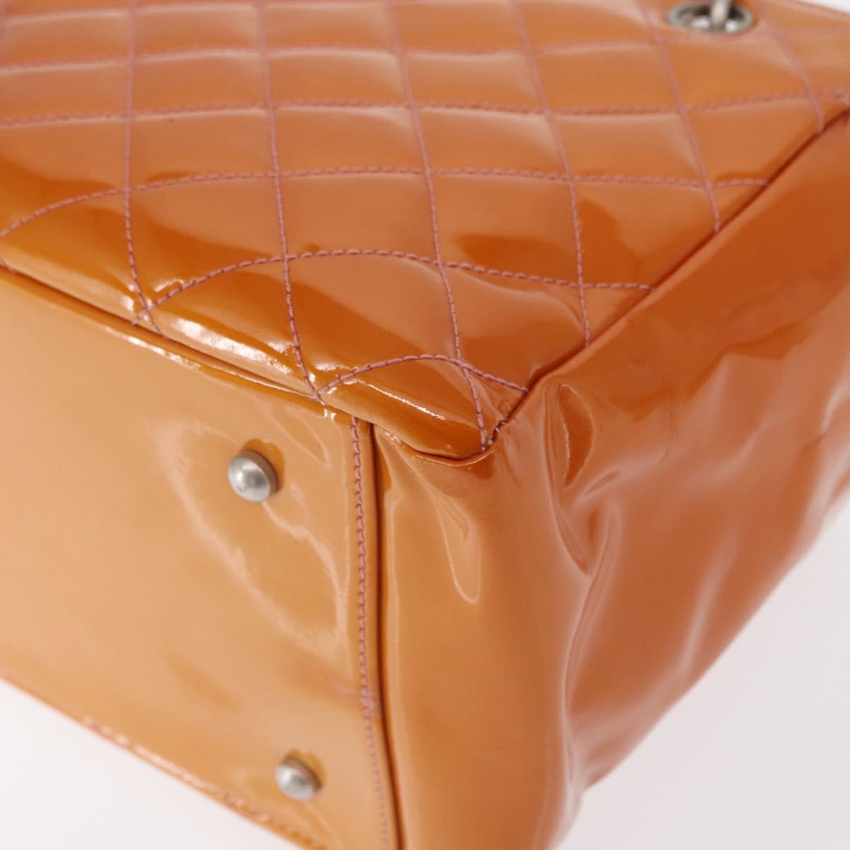 CHANEL Matelasse COCO Mark Chain Bag Patent Leather Orange Silver CC Auth 154766