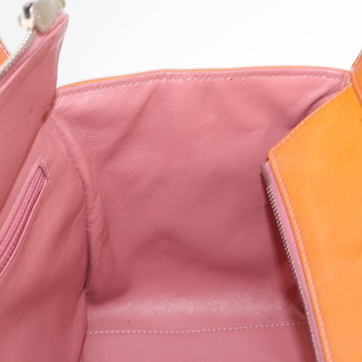 CHANEL Matelasse COCO Mark Chain Bag Patent Leather Orange Silver CC Auth 154766