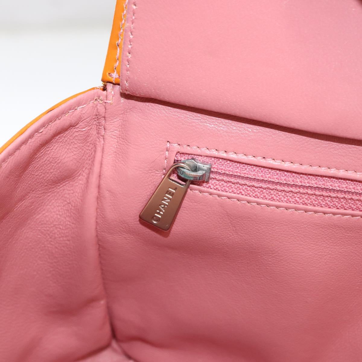 CHANEL Matelasse COCO Mark Chain Bag Patent Leather Orange Silver CC Auth 154766