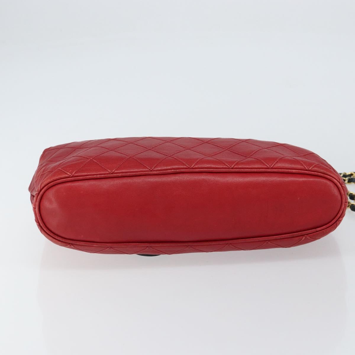 CHANEL Bicolore Chain Shoulder Bag Lamb Skin Red Gold CC Auth 154767