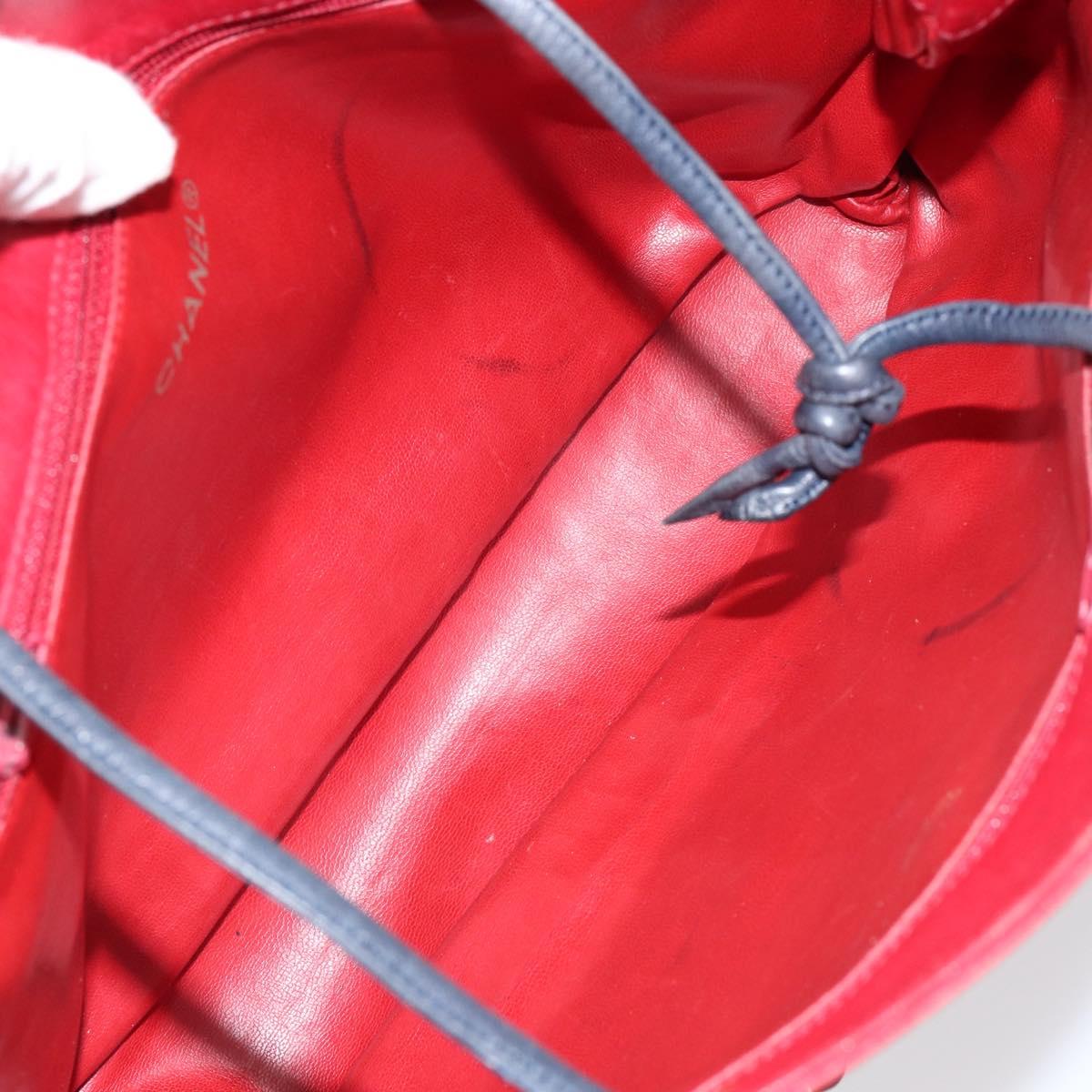 CHANEL Bicolore Chain Shoulder Bag Lamb Skin Red Gold CC Auth 154767