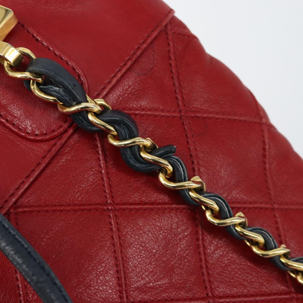 CHANEL Bicolore Chain Shoulder Bag Lamb Skin Red Gold CC Auth 154767