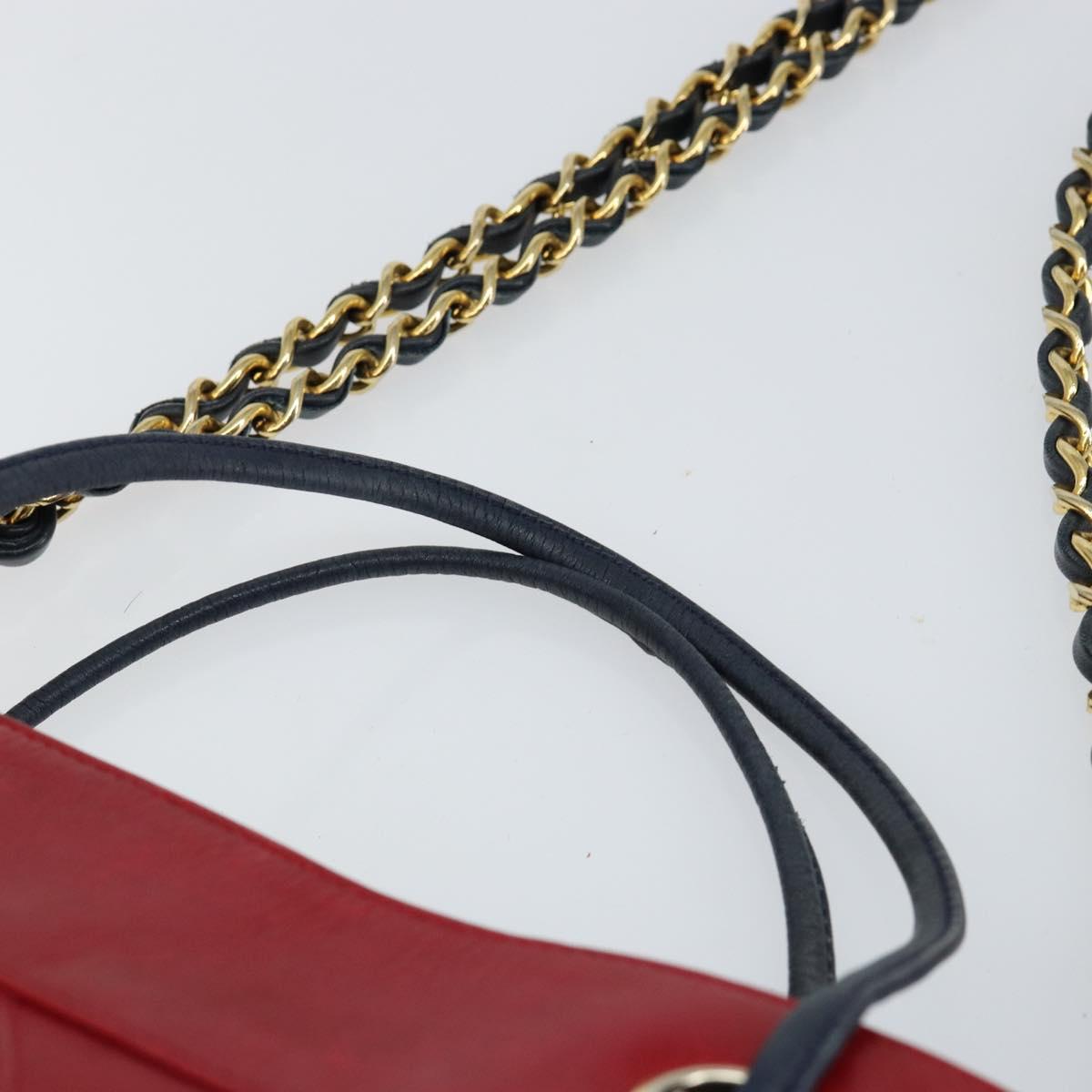 CHANEL Bicolore Chain Shoulder Bag Lamb Skin Red Gold CC Auth 154767