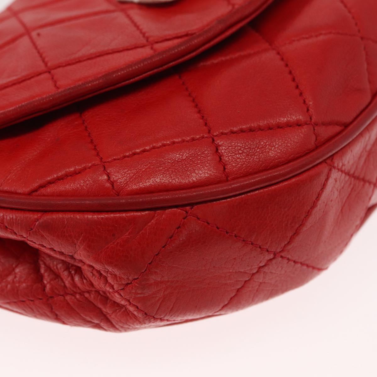 CHANEL Matelasse Camellia Chain Shoulder Bag Lamb Skin Red Gold CC Auth 154769