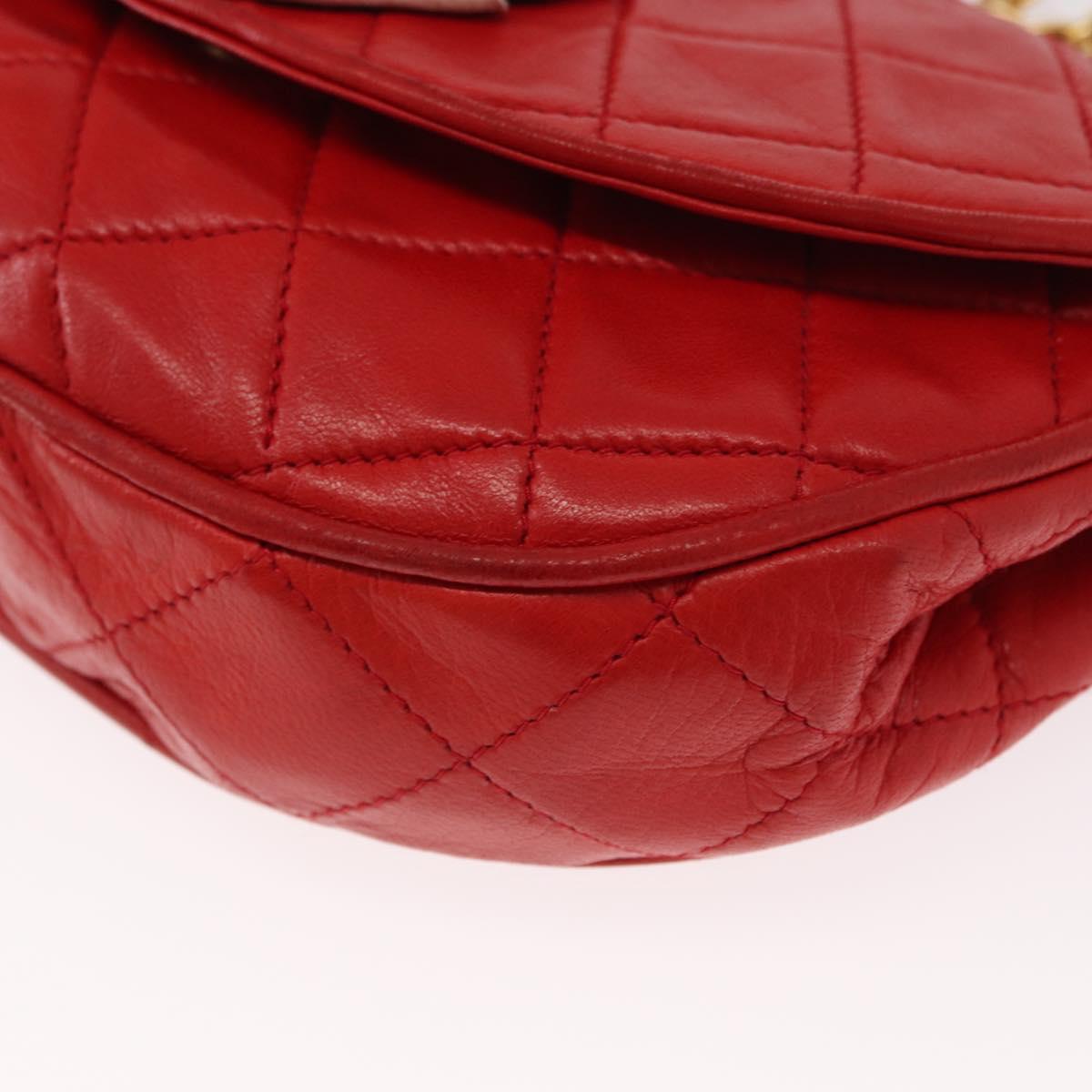 CHANEL Matelasse Camellia Chain Shoulder Bag Lamb Skin Red Gold CC Auth 154769