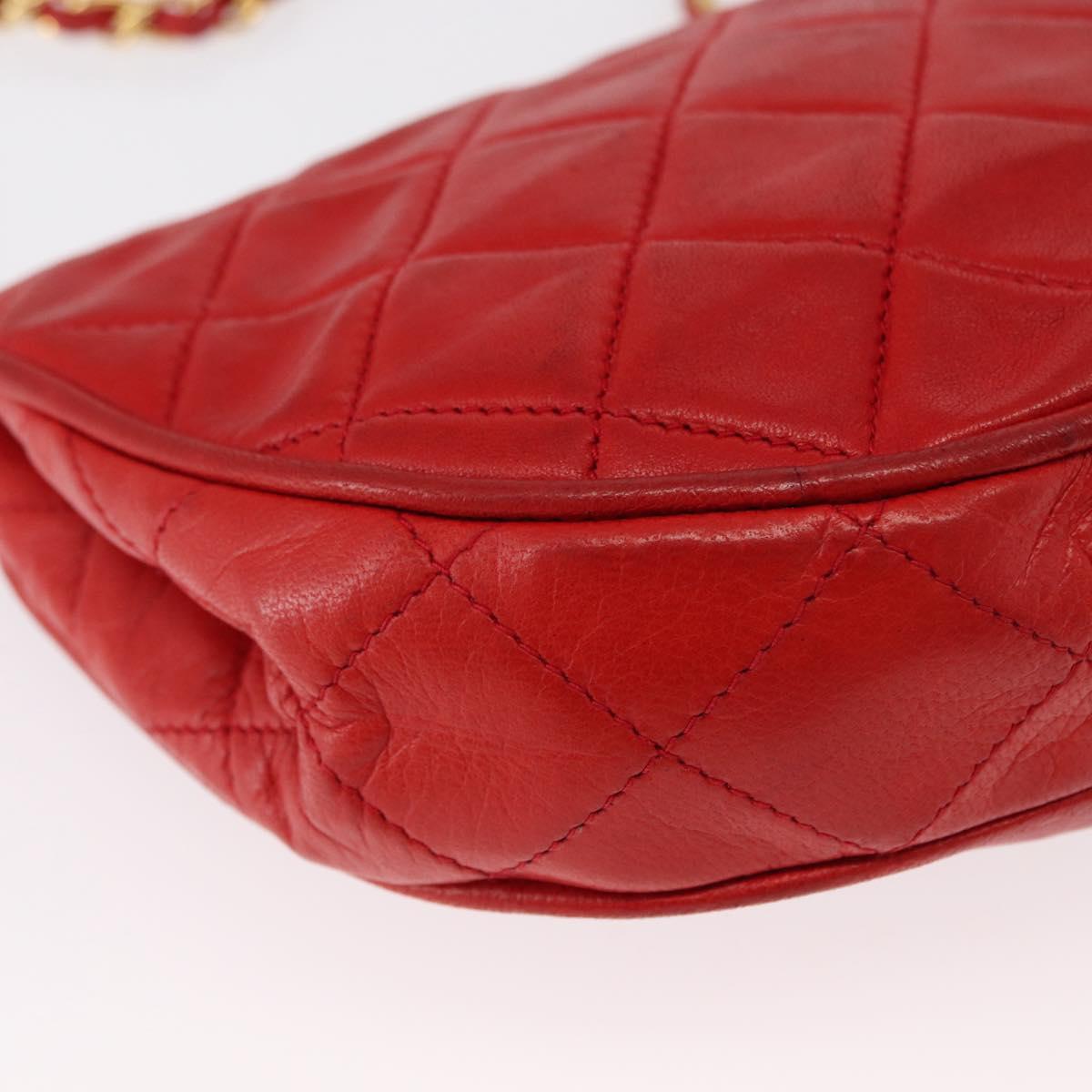 CHANEL Matelasse Camellia Chain Shoulder Bag Lamb Skin Red Gold CC Auth 154769