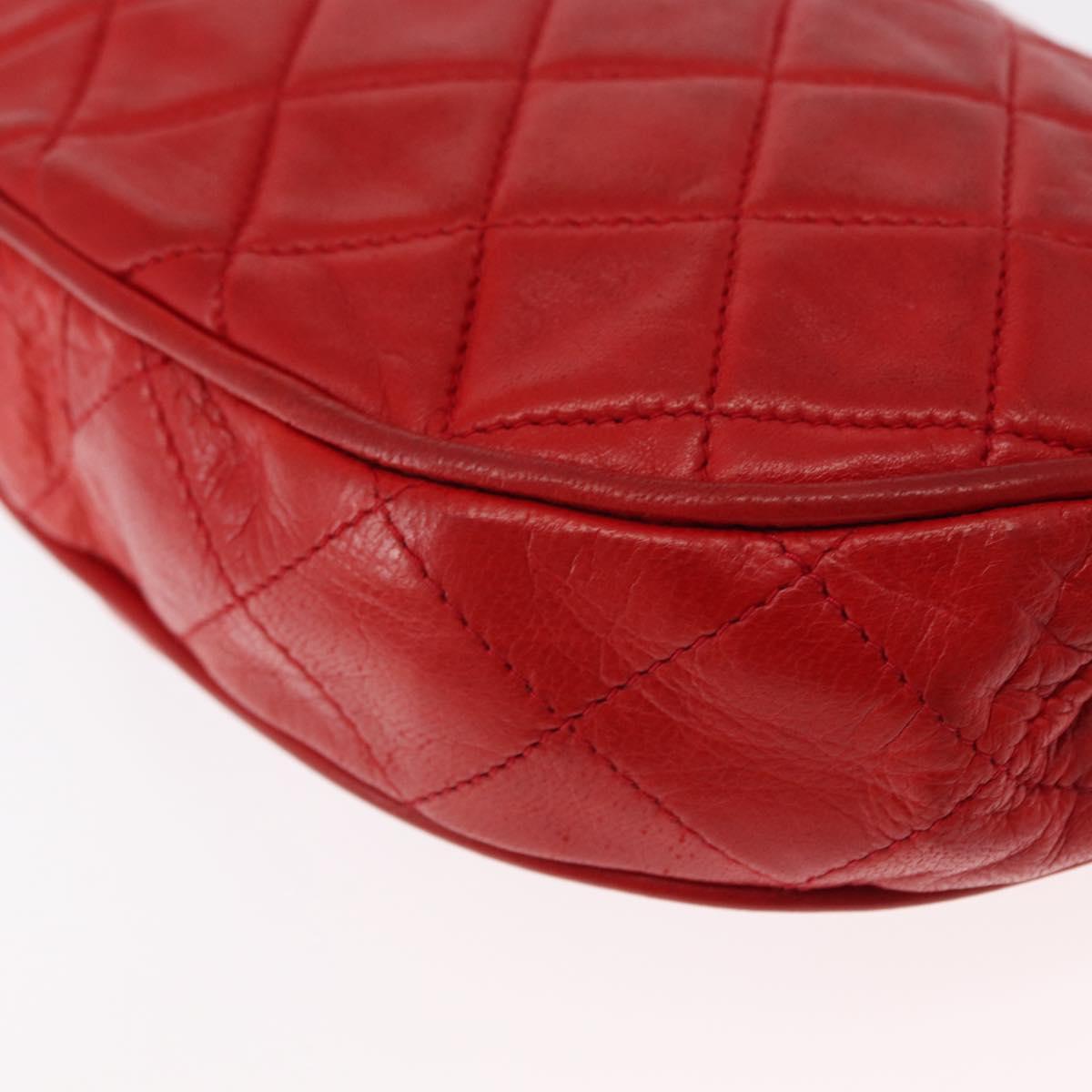 CHANEL Matelasse Camellia Chain Shoulder Bag Lamb Skin Red Gold CC Auth 154769