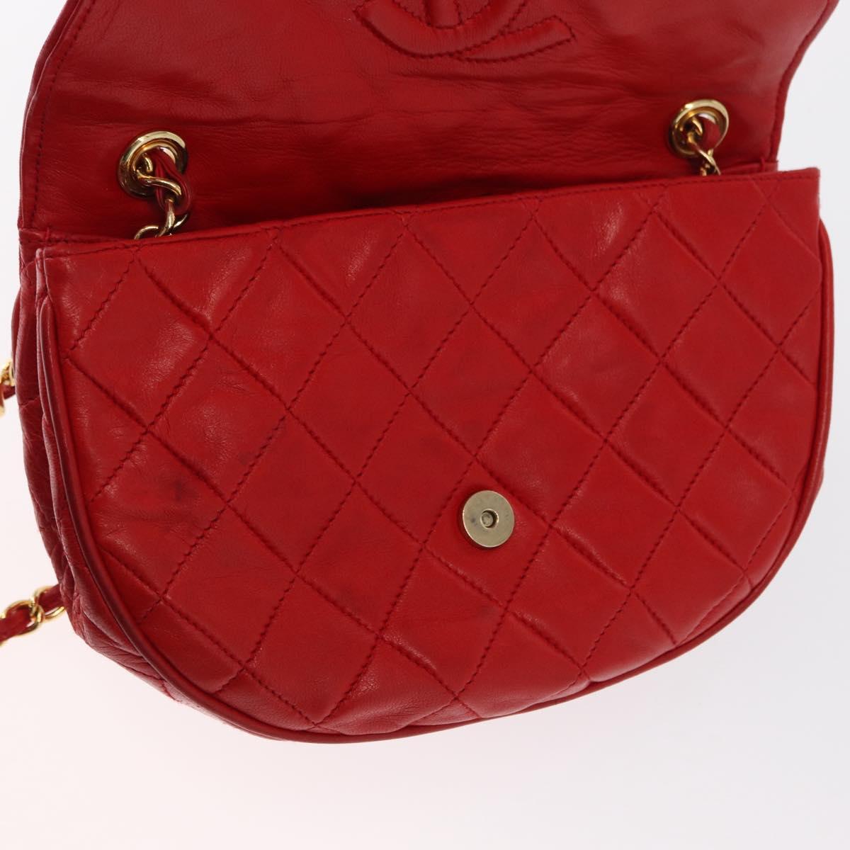 CHANEL Matelasse Camellia Chain Shoulder Bag Lamb Skin Red Gold CC Auth 154769