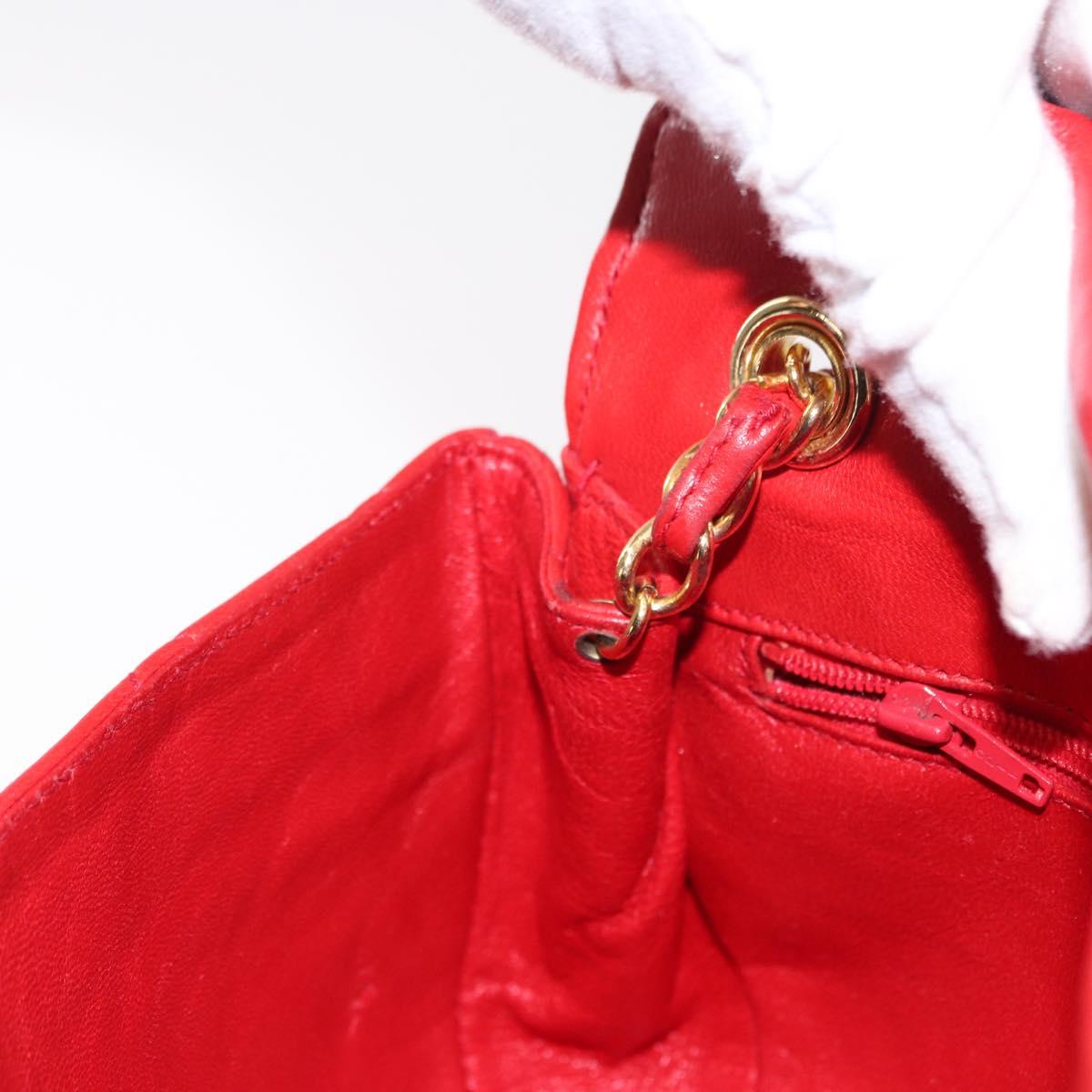 CHANEL Matelasse Camellia Chain Shoulder Bag Lamb Skin Red Gold CC Auth 154769