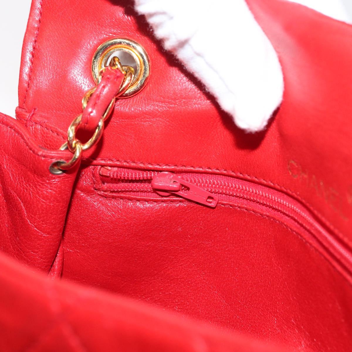 CHANEL Matelasse Camellia Chain Shoulder Bag Lamb Skin Red Gold CC Auth 154769