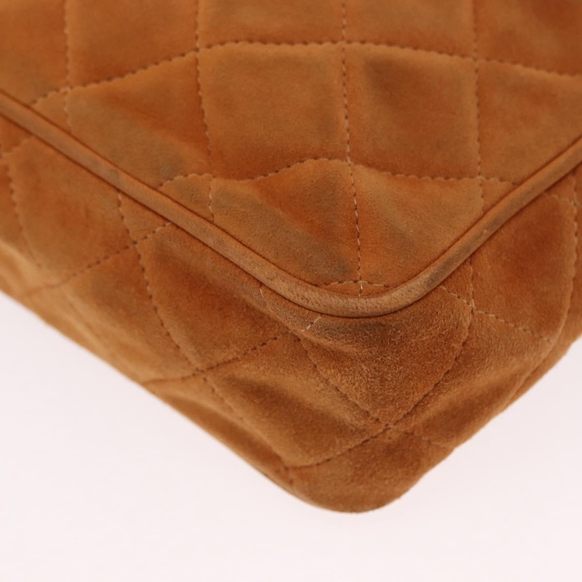 CHANEL Matelasse Chain Shoulder Bag Suede Beige gold CC Auth 154770