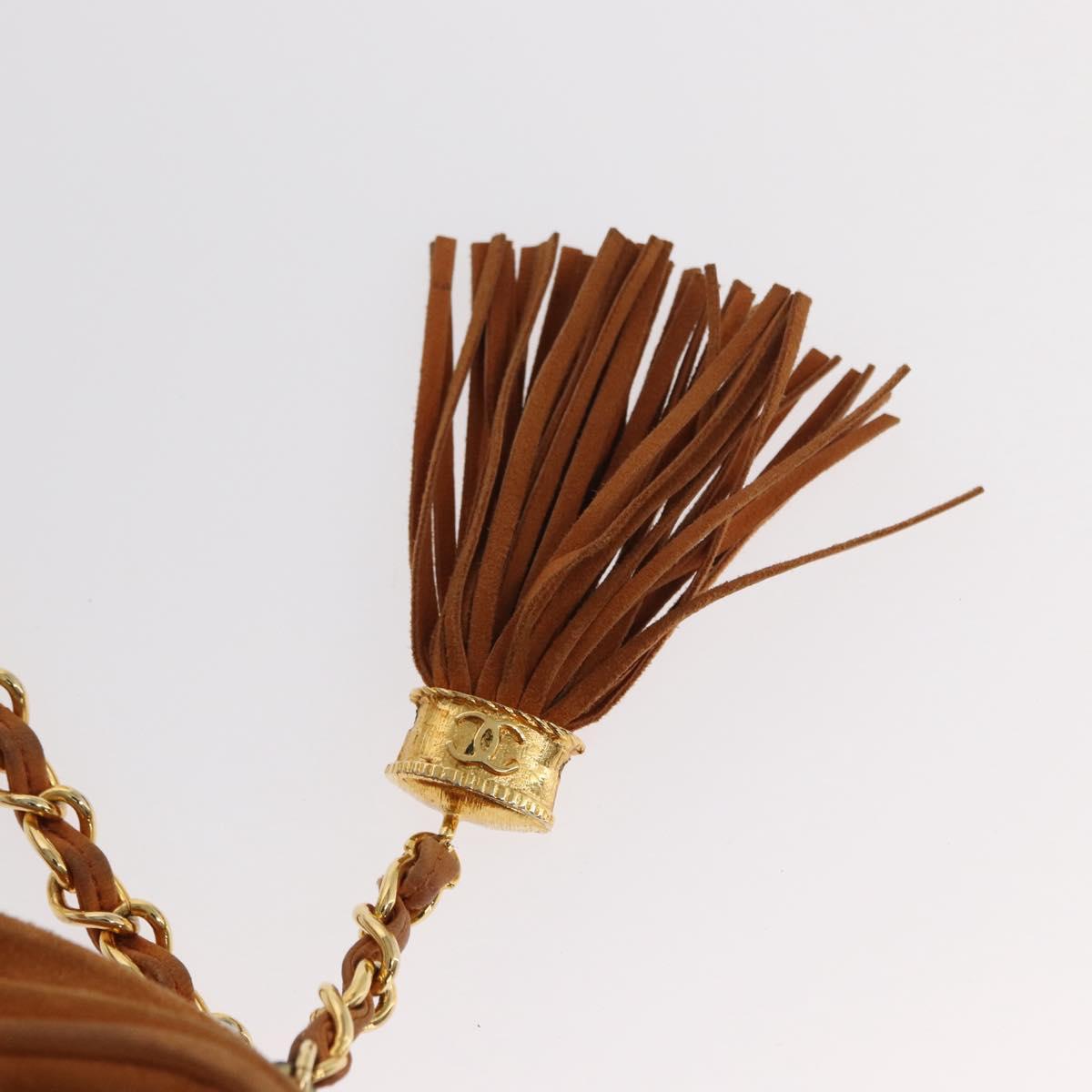 CHANEL Matelasse Chain Shoulder Bag Suede Beige gold CC Auth 154770